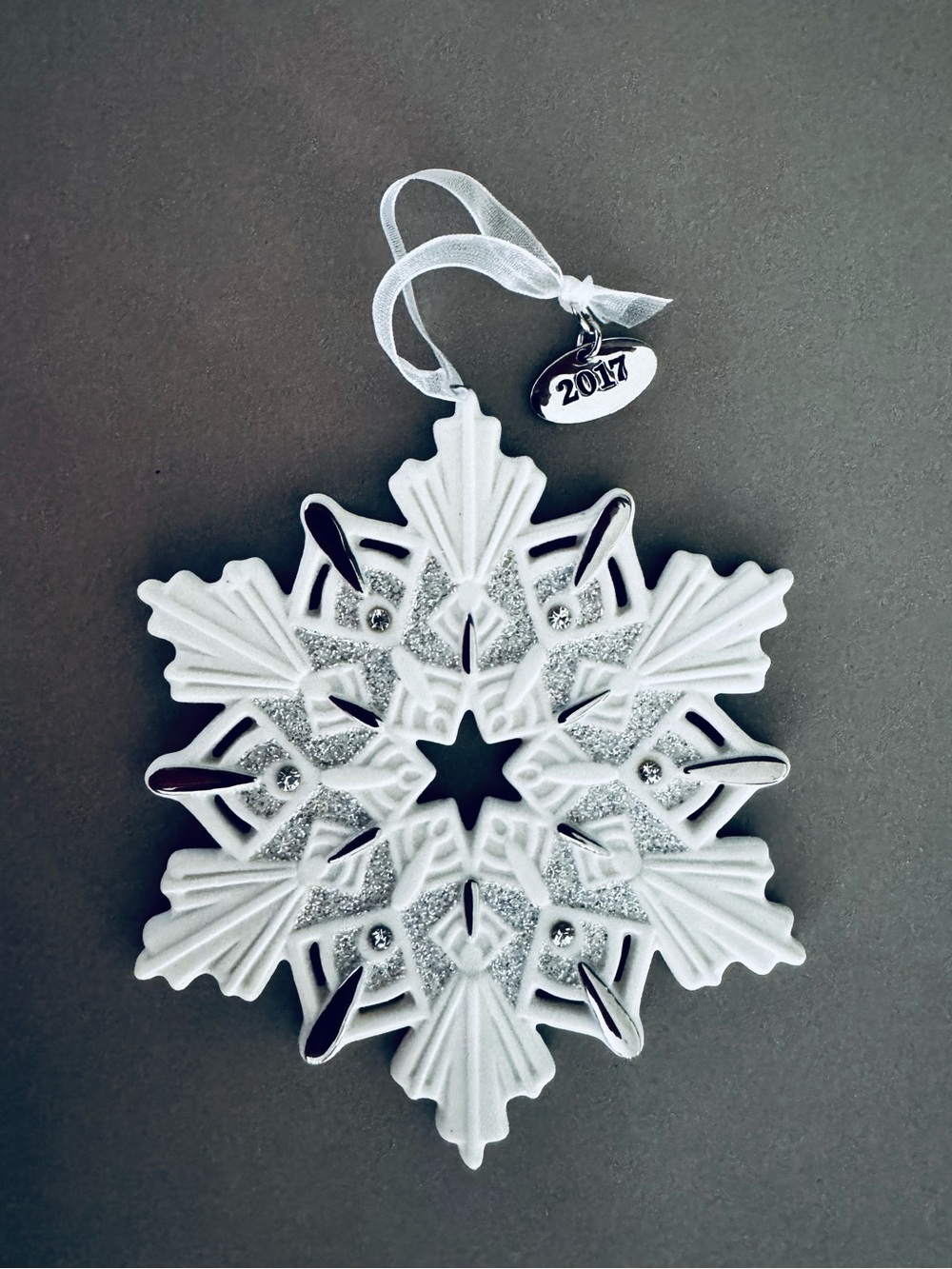 Hallmark Keepsake Porcelain Snowflake Ornament with 2017 Charm